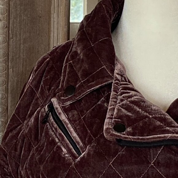 7 For All Mankind Mahogany Brown Cropped Quilted Velvet Bomber Jacket Sz XS NWOT - Picture 4 of 15